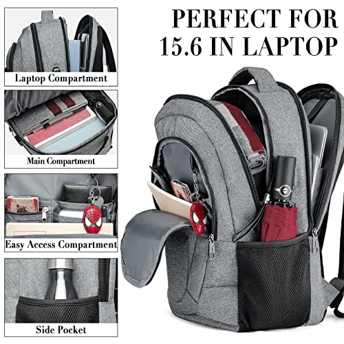 BIKROD Travel Laptop Backpack for Men and Women, Backpacks for School Teen Boys, Business Anti Theft Slim Durable Back Pack with USB Charging Port, Adult Computer Bag Gift 15.6 IN Laptop, Grey - Image 2