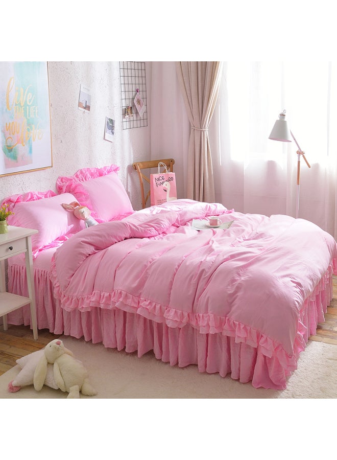Generic # 7N Washed Cotton Quilt Cover Single Piece Three Four Pieces Solid Color Single Dormitory Double 1.8x 2.2 Pure Cotton Quilt Cover-Color:Washed Cotton Powder-white [class A Maternal And Infant Grade Fabric, Super Soft And Soft]-Specifications:2.0m Bed Skirt Four-piece Set (quilt Cover 2.0*2.3) - Image 4