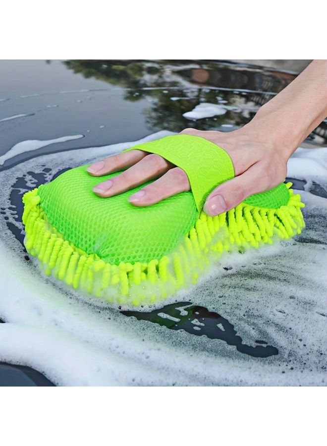 Green Chenille Microfiber Car Wash Mitt Ultra Absorbent Scratch Free Quick Dry Waffle Towel - Image 1