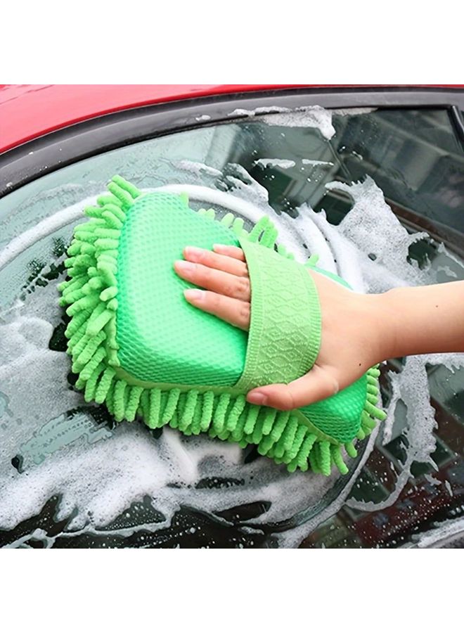 Green Chenille Microfiber Car Wash Mitt Ultra Absorbent Scratch Free Quick Dry Waffle Towel - Image 3