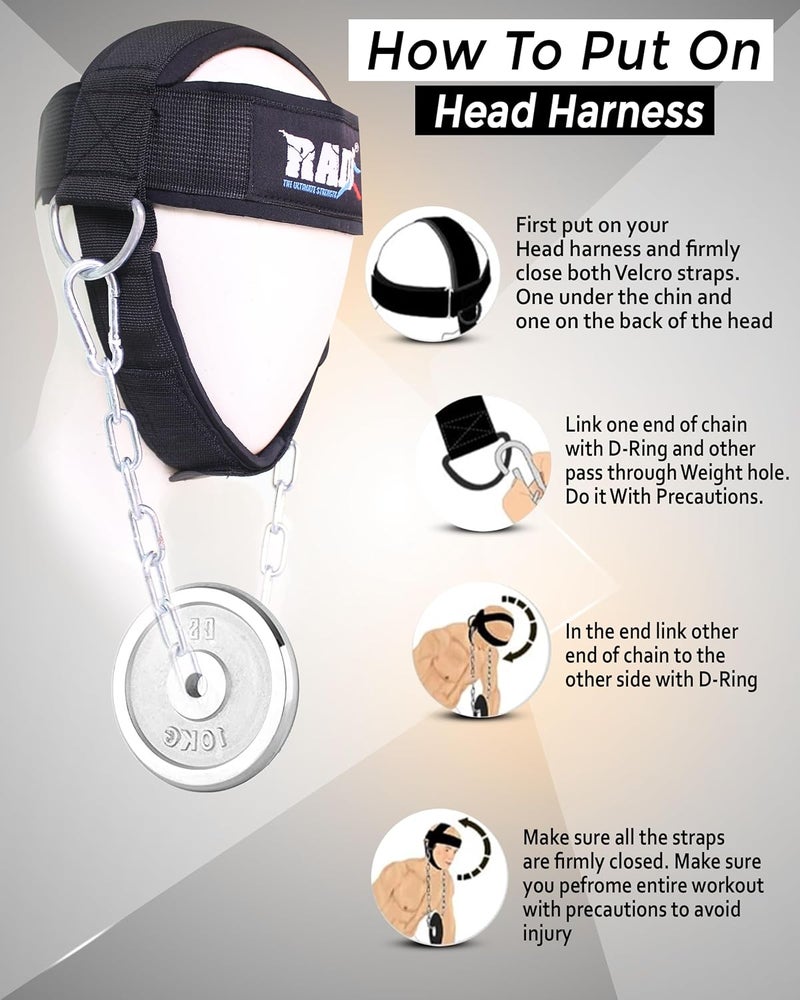 RAD Neck Harness for Neck Lifting and Weight Training | Neck Trainer with Neoprene Padding and Adjustable Chain | Improve Neck Strength and Reduce Pain - Image 4