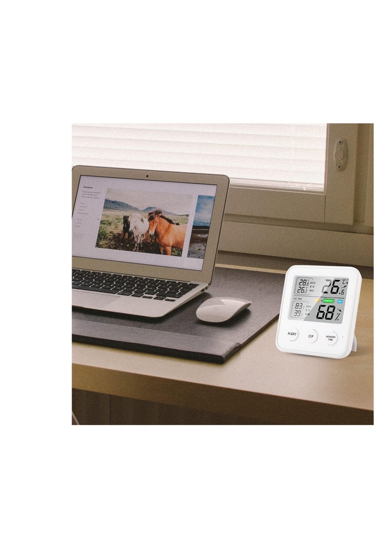 SYOSI Digital Hygrometer Indoor Thermometer, Room Humidity Gauge, Accurate Desktop Digital Thermometer with Temperature, Humidity, and Clock, with Real Time Monitoring and Memory Function  - Image 4