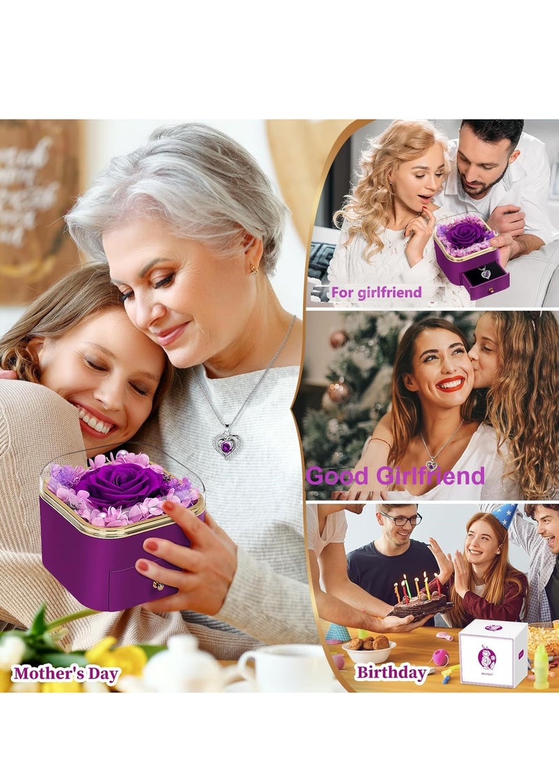 Gift for Women Preserved Real Rose with Necklace Birthday Gifts for Women Mom Girlfriend Wife Her Romantic Forever Eternal Flower for  Birthday Anniversary