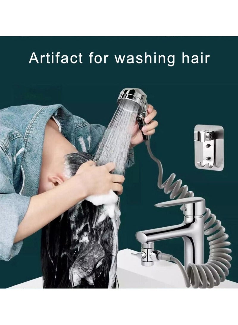 بروماس صنبور حوض المغسلة دش خارجي مجموعة مفتاح تحكم مزدوج حوض غسيل الحمام خرطوم خرطوم البخاخ غسل الشعر دش محمول - Image 5