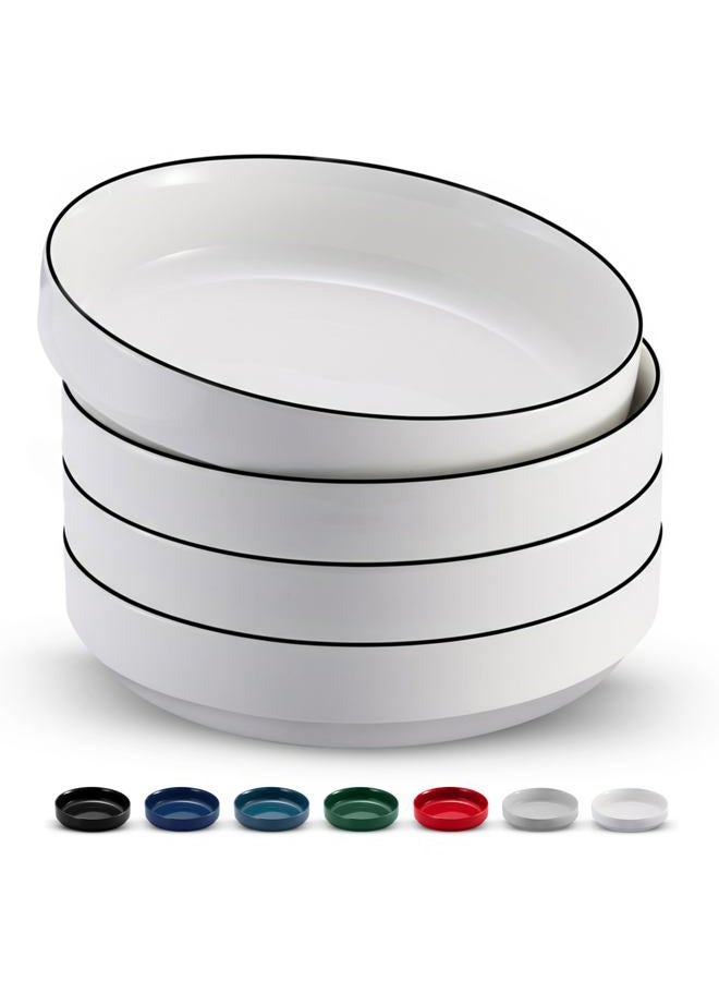 Kook Ceramic Large Pasta Bowls, Microwave and Dishwasher Safe, Great for Soups and Salads, Shallow Serving Bowls, Glossy Porcelain, 47 oz, Set of 4, French - Image 1