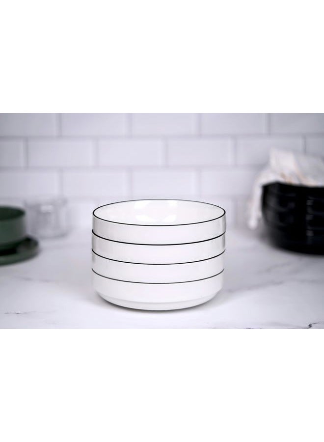 Kook Ceramic Large Pasta Bowls, Microwave and Dishwasher Safe, Great for Soups and Salads, Shallow Serving Bowls, Glossy Porcelain, 47 oz, Set of 4, French - Image 2