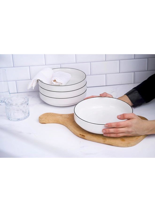 Kook Ceramic Large Pasta Bowls, Microwave and Dishwasher Safe, Great for Soups and Salads, Shallow Serving Bowls, Glossy Porcelain, 47 oz, Set of 4, French - Image 3