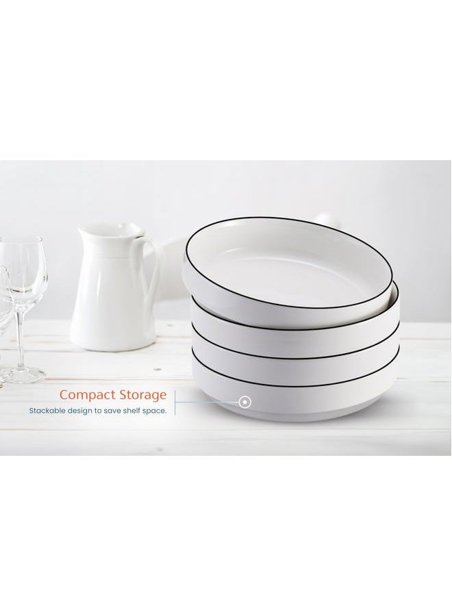 Kook Ceramic Large Pasta Bowls, Microwave and Dishwasher Safe, Great for Soups and Salads, Shallow Serving Bowls, Glossy Porcelain, 47 oz, Set of 4, French - Image 5