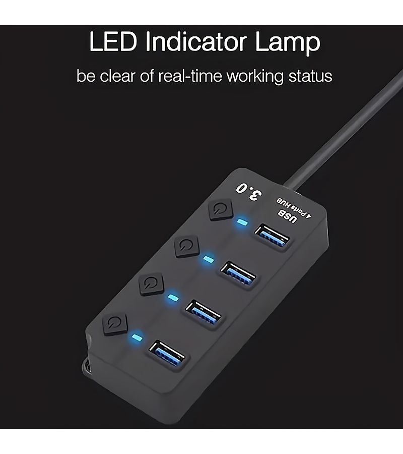 USB 3.0 Hub 4 Port 47.24 Inch Extension Cable With Independent LED Power On Off Switch For PC MacBook PS4 PS5 Xbox Keyboard Laptop Printer Mouse USB Flash Drive External Hard Drive - Image 4