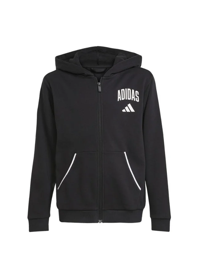 اديداس جاكيت بغطاء رأس أسود للأطفال