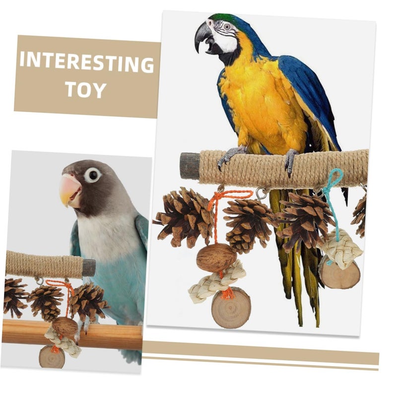 Natural Wooden Parrot Perch Stand Chew Toy Paw Grinding Branch for Parakeets Macaws Cockatiels - Image 4