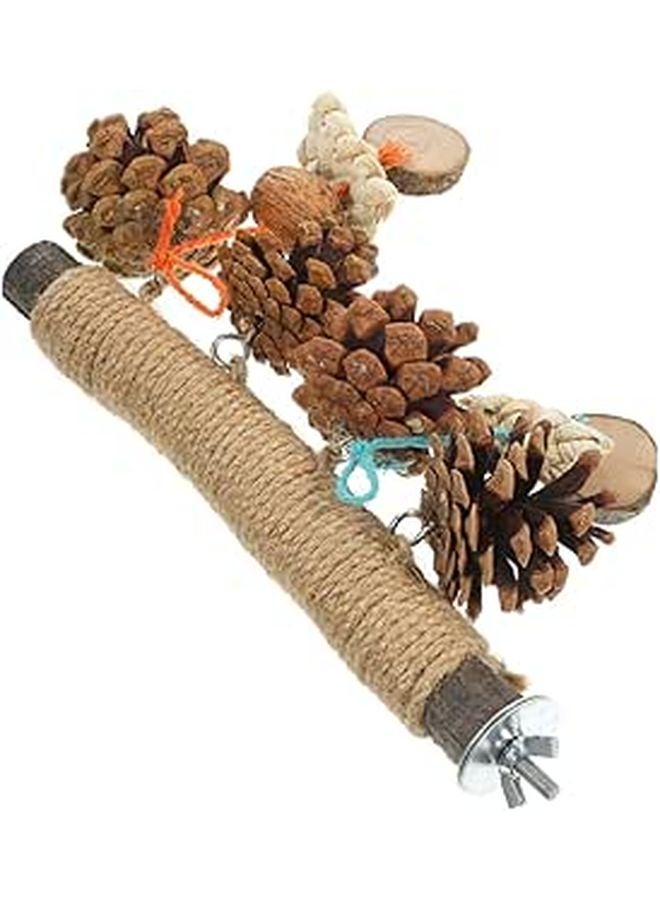 Natural Wooden Parrot Perch Stand Chew Toy Paw Grinding Branch for Parakeets Macaws Cockatiels - Image 1