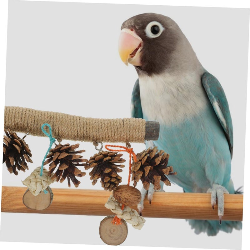 Natural Wooden Parrot Perch Stand Chew Toy Paw Grinding Branch for Parakeets Macaws Cockatiels - Image 3