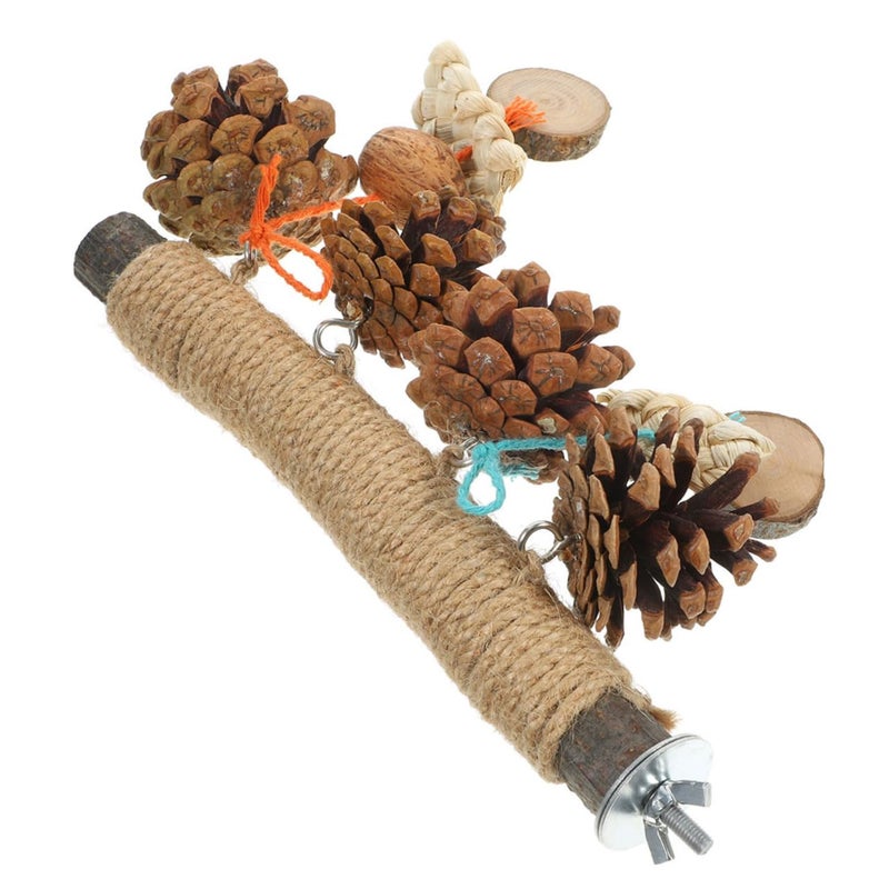 Natural Wooden Parrot Perch Stand Chew Toy Paw Grinding Branch for Parakeets Macaws Cockatiels - Image 2