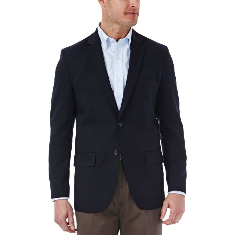Haggar Men's Travel Stretch Tailored Fit 2-Button Side Vent Solid Blazer, Midnight, 44 Regular - Image 1