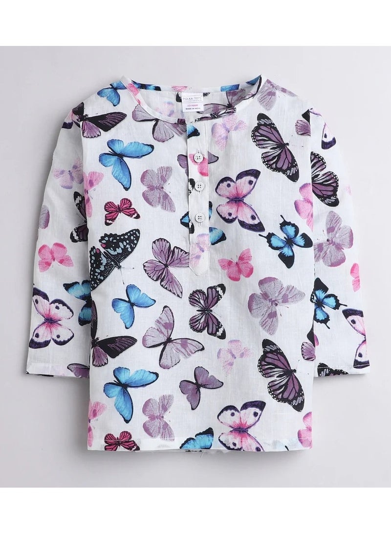 بولكاتوتس بيجامة كورتا بنقشة الفراشة بأكمام طويلة من Polka Tots - بيضاء  - Image 1