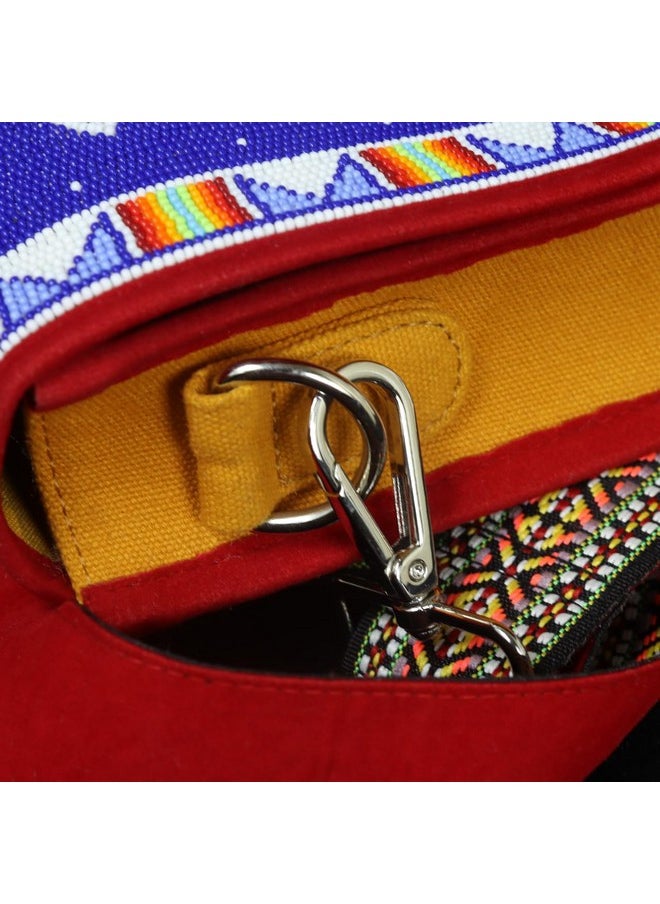 La vivia Handmade Seed Beaded Crossbody Hand Bag. Handmade Native American Style Canvas Bag With Adjustable Strap (Blue)  - Image 4