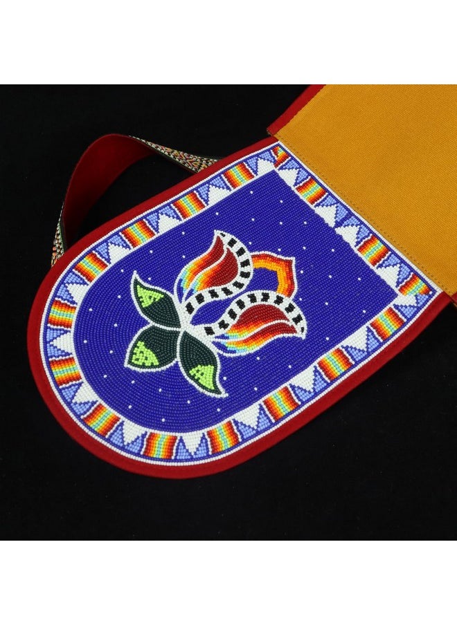 La vivia Handmade Seed Beaded Crossbody Hand Bag. Handmade Native American Style Canvas Bag With Adjustable Strap (Blue)  - Image 5