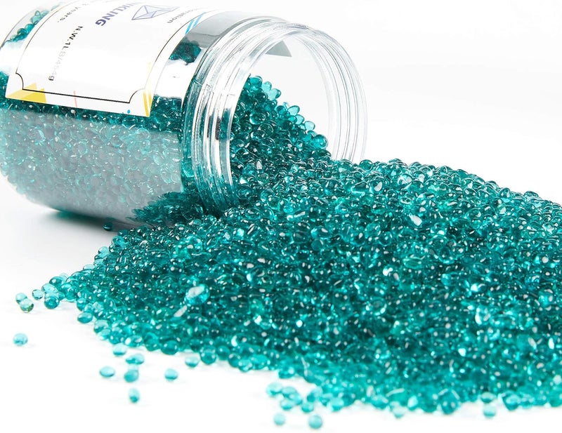 TWINKLING حجارة زجاج نار مستديرة عالية اللمعان TWINKLING، كرات زجاجية، حصى زجاجي، خرز زجاجي أحجار كريمة لموقد النار حشوات المزهرية حرف زينة حوض السمك والحديقة، 3-6 مم، برطمان 1 رطل (فيروزي) - Image 3