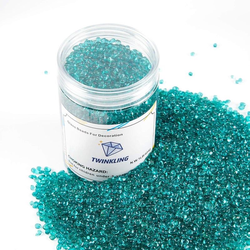 TWINKLING حجارة زجاج نار مستديرة عالية اللمعان TWINKLING، كرات زجاجية، حصى زجاجي، خرز زجاجي أحجار كريمة لموقد النار حشوات المزهرية حرف زينة حوض السمك والحديقة، 3-6 مم، برطمان 1 رطل (فيروزي) - Image 4