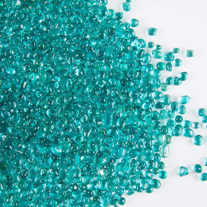 TWINKLING حجارة زجاج نار مستديرة عالية اللمعان TWINKLING، كرات زجاجية، حصى زجاجي، خرز زجاجي أحجار كريمة لموقد النار حشوات المزهرية حرف زينة حوض السمك والحديقة، 3-6 مم، برطمان 1 رطل (فيروزي) - Image 1