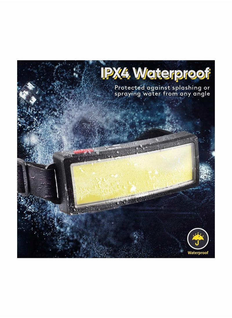 LED Head Torch Rechargeable COB Head Torch Super Bright Headlamps 500Lumen Lightweight Headlight 3 Lighting Modes Work Light USB Adjustable Head Torch