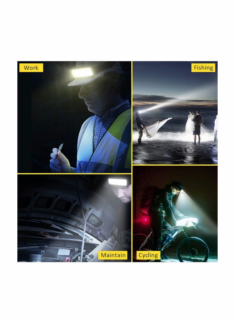 LED Head Torch Rechargeable COB Head Torch Super Bright Headlamps 500Lumen Lightweight Headlight 3 Lighting Modes Work Light USB Adjustable Head Torch