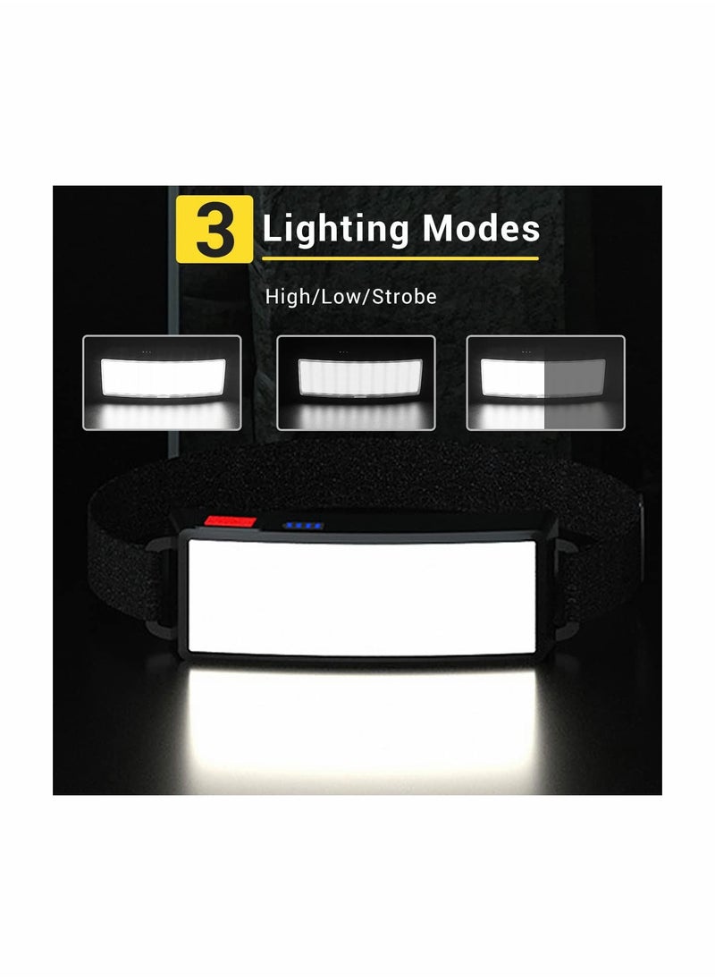 LED Head Torch Rechargeable COB Head Torch Super Bright Headlamps 500Lumen Lightweight Headlight 3 Lighting Modes Work Light USB Adjustable Head Torch