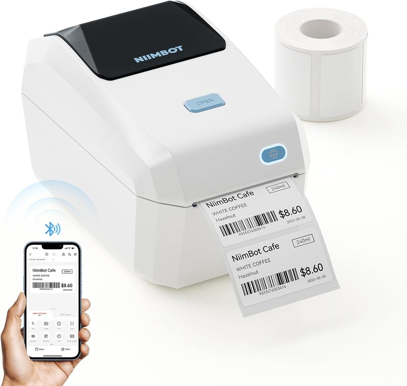 K3 Label Printer, 3 Inch Label Maker with High-Speed, Bluetooth and USB Connection, Support Smartphone & PC, Thermal Label Maker for Small Business and Home Office, White - Image 1
