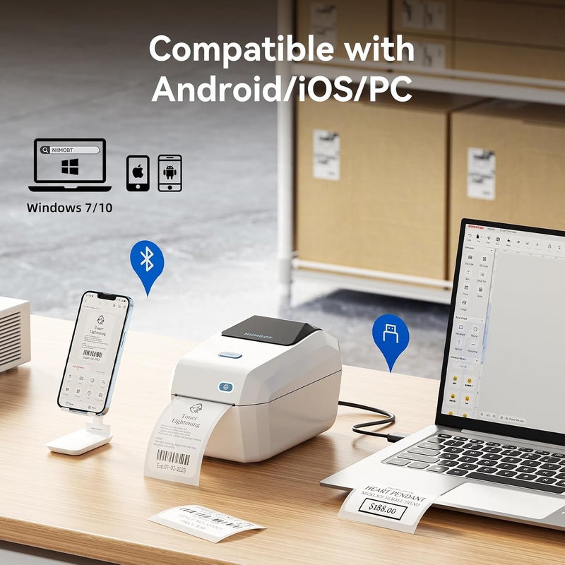 K3 Label Printer, 3 Inch Label Maker with High-Speed, Bluetooth and USB Connection, Support Smartphone & PC, Thermal Label Maker for Small Business and Home Office, White - Image 4