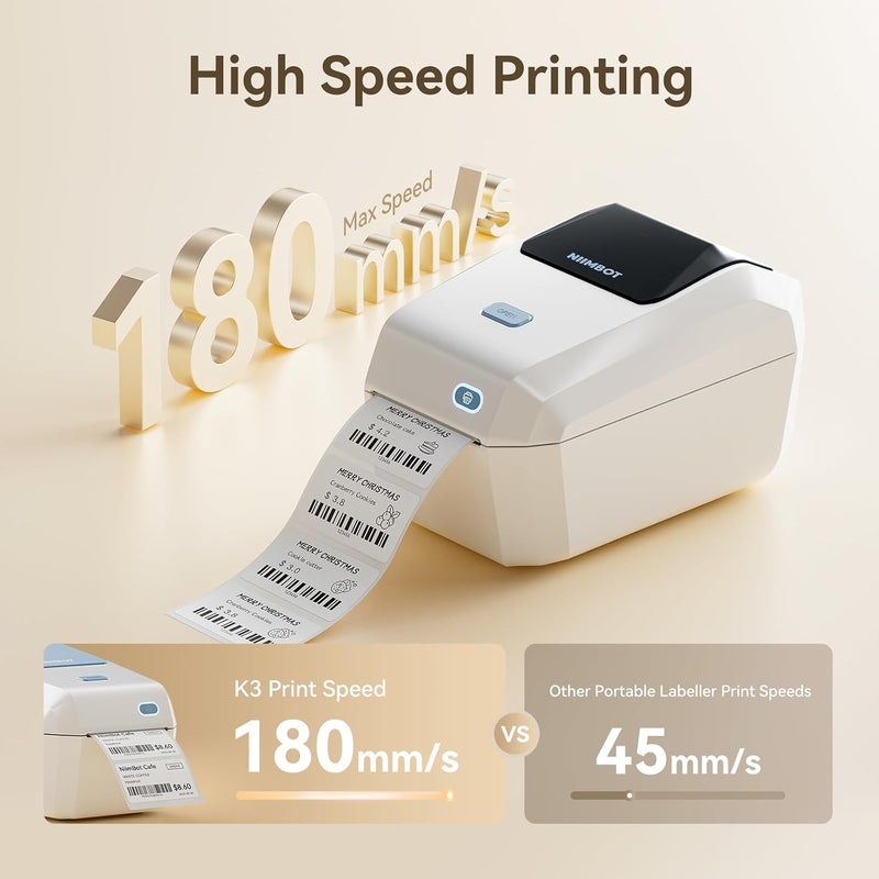K3 Label Printer, 3 Inch Label Maker with High-Speed, Bluetooth and USB Connection, Support Smartphone & PC, Thermal Label Maker for Small Business and Home Office, White - Image 2