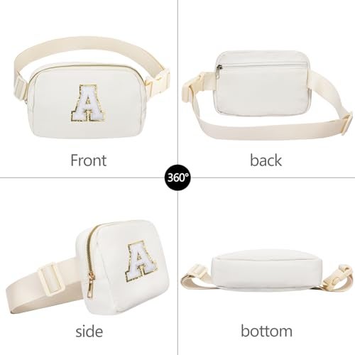 VOROLO Birthday Gifts Christmas Personalized Gift for 4 5 6 7 8 9 10 11 12 13 14 Year old Girls Teen Sister Kid Initial Letter Fanny Pack Trendy Stuff Crossbody Bag White Letter A - Image 2