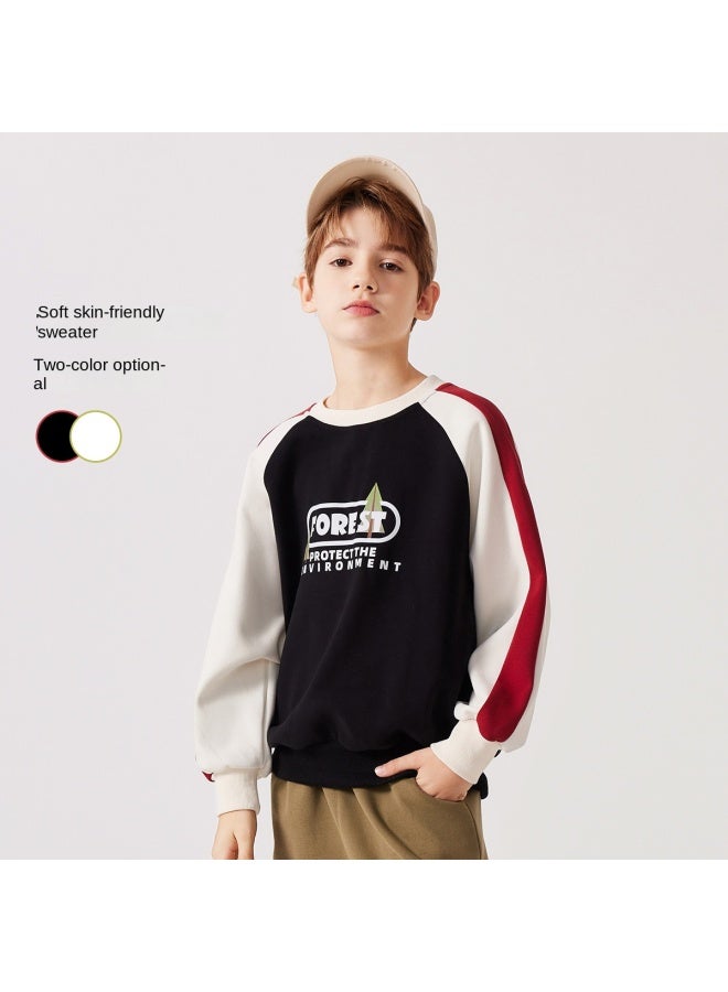 Badibadi Children's Hoodie, Spring And Autumn, Large Kids' Color Block Raglan Sleeve Patchwork Hoodie, Fashionable - Image 2