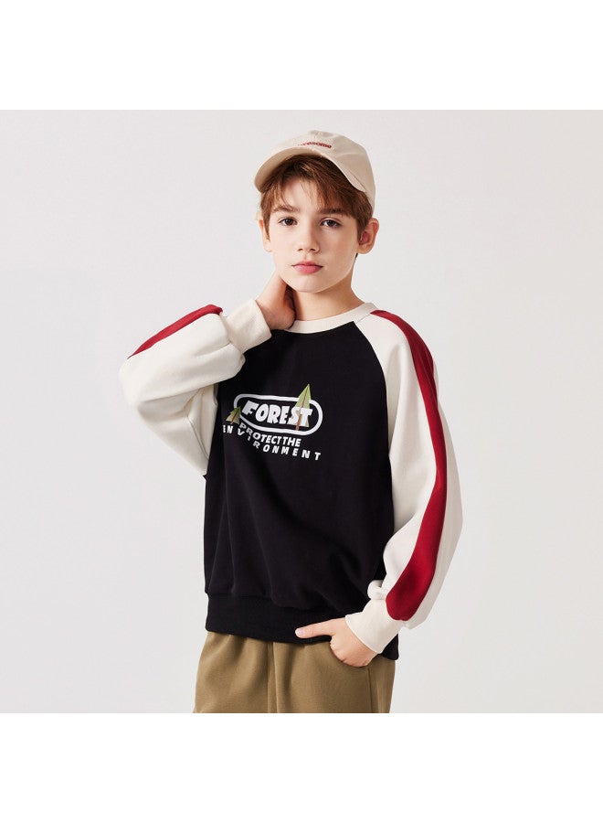 Badibadi Children's Hoodie, Spring And Autumn, Large Kids' Color Block Raglan Sleeve Patchwork Hoodie, Fashionable - Image 3
