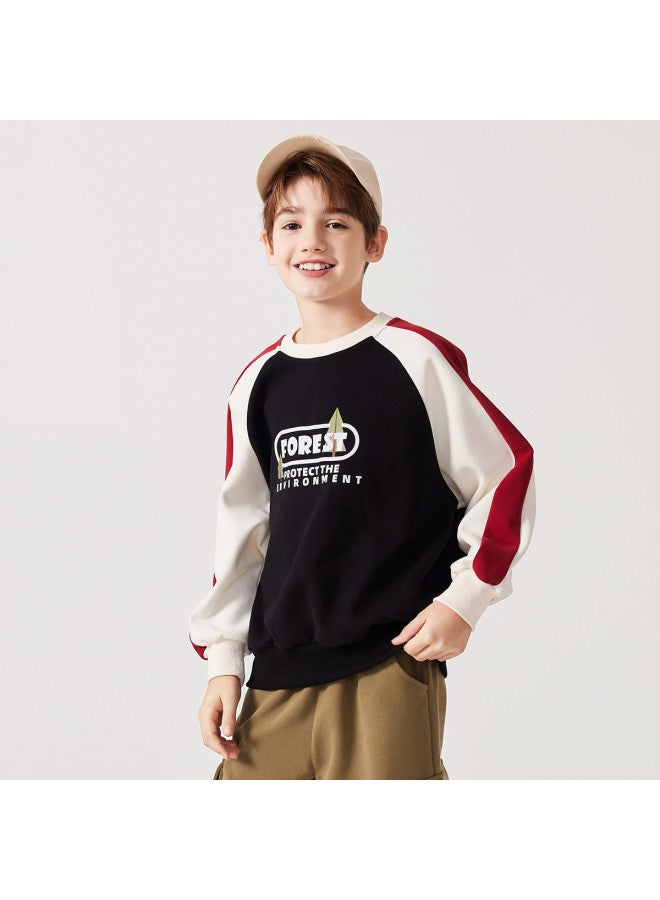 Badibadi Children's Hoodie, Spring And Autumn, Large Kids' Color Block Raglan Sleeve Patchwork Hoodie, Fashionable - Image 4