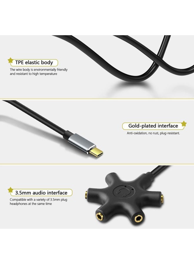 Saisn USB C to 3.5mm Audio Jack Aadpter Type-C to 3.5mm Multi Headphone Adaptador 5 Way 5-in-1 Aux TRS Audio Sharing Splitter Cable Compatible for Samsung Galaxy S22/S21/S20, MacBook Air/Pro - Image 4