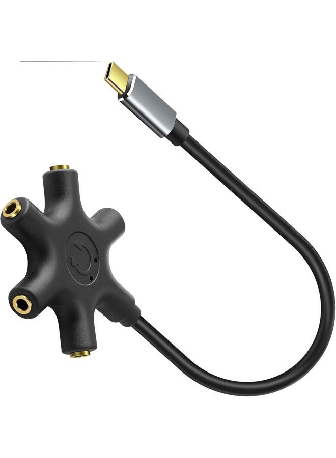 Saisn USB C to 3.5mm Audio Jack Aadpter Type-C to 3.5mm Multi Headphone Adaptador 5 Way 5-in-1 Aux TRS Audio Sharing Splitter Cable Compatible for Samsung Galaxy S22/S21/S20, MacBook Air/Pro - Image 1