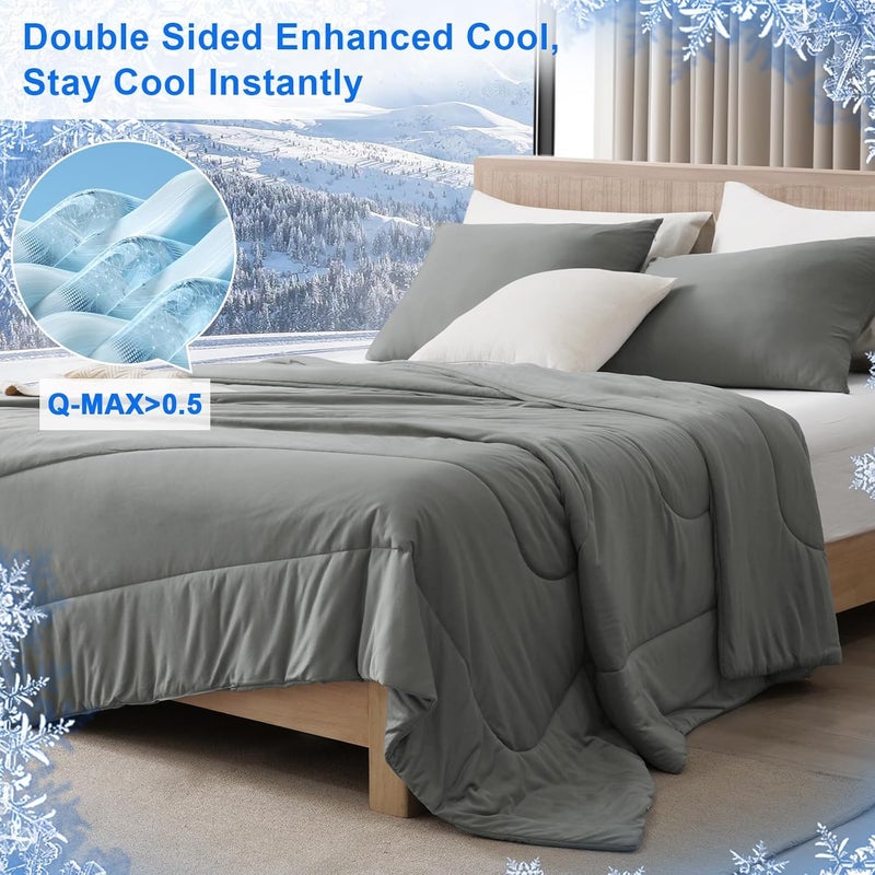 PHF 3 Piece Cooling Comforter and Pillow Cases Set in King Size, Breathable & Lightweight Summer Bedding , Includes 1 x 230cm x 275 cm Comforter and 2 x 50cm x 90 cm Pillowcases, Charcoal - Image 2