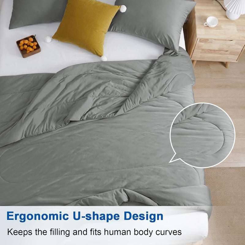 PHF 3 Piece Cooling Comforter and Pillow Cases Set in King Size, Breathable & Lightweight Summer Bedding , Includes 1 x 230cm x 275 cm Comforter and 2 x 50cm x 90 cm Pillowcases, Charcoal - Image 5
