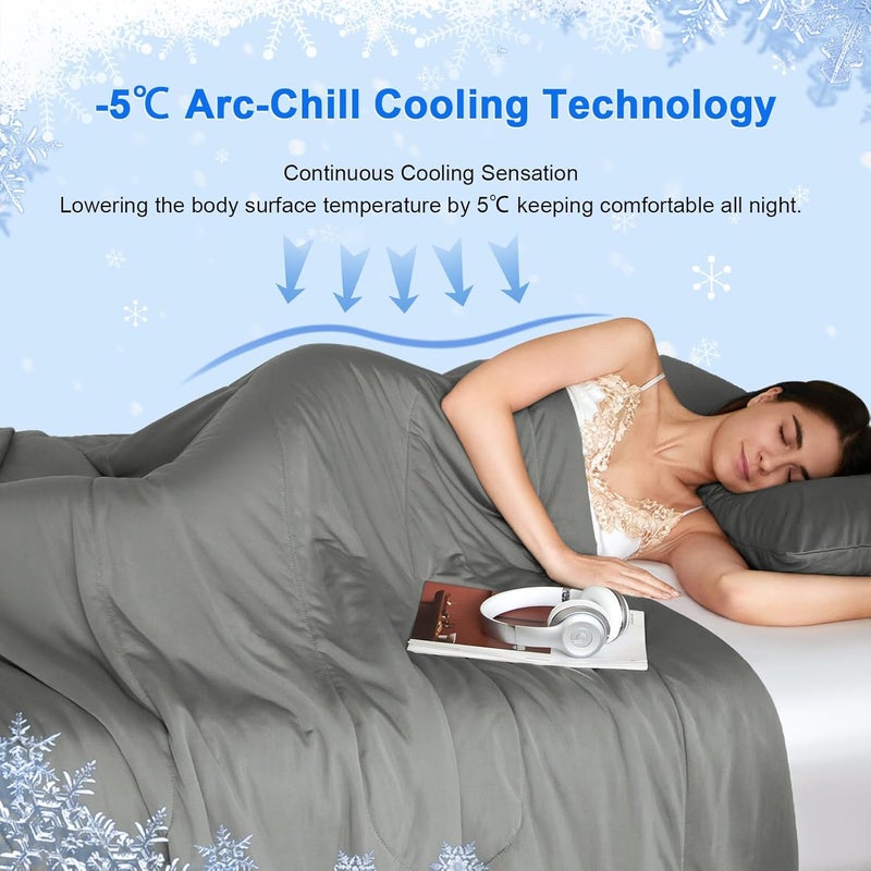 PHF 3 Piece Cooling Comforter and Pillow Cases Set in King Size, Breathable & Lightweight Summer Bedding , Includes 1 x 230cm x 275 cm Comforter and 2 x 50cm x 90 cm Pillowcases, Charcoal - Image 3