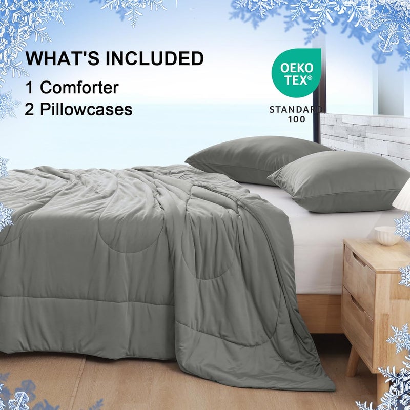 PHF 3 Piece Cooling Comforter and Pillow Cases Set in King Size, Breathable & Lightweight Summer Bedding , Includes 1 x 230cm x 275 cm Comforter and 2 x 50cm x 90 cm Pillowcases, Charcoal - Image 4