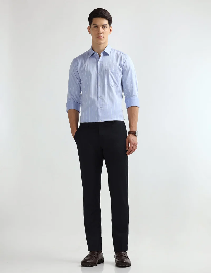 Arrow Light Blue Vertical Striped Manhattan Slim Fit Shirt for Men | Best Price UAE