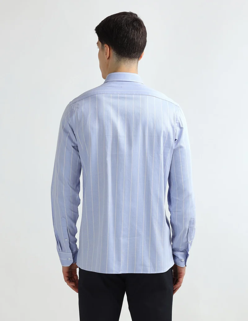 Arrow Light Blue Vertical Striped Manhattan Slim Fit Shirt for Men | Best Price UAE