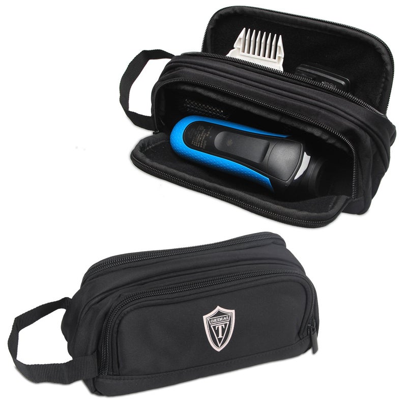 Damero Travel Organizer, Men Grooming Storage Bag with Two Compartments for Electronic Shaver, Hair Clipper, Beard Trimmer and Attachment, Roomy, Lightweight and Portable, Black - Image 1