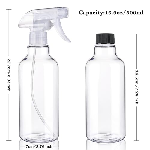 Hethyo Plastic Spray Bottles Empty Spray Bottle 16.9oz/500ml 2 Pack Heavy Duty Spraying Bottles Mist/Stream Water Bottle for Cleaning Solutions, Essential Oils, Hair (Clear) - Image 5