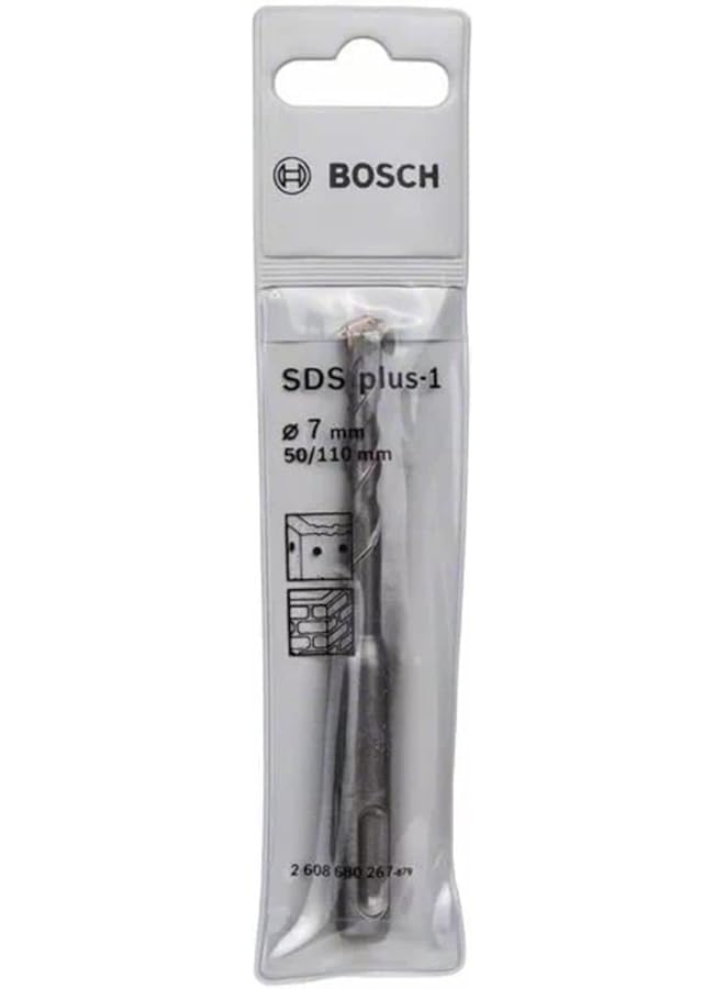 BOSCH Sds Plus 1 Drill Bit For Rotary Hammer Drills Optimised For Drilling Inch Concrete 2 Flute U Shape Flute Design Provides Effective Dust Removal 7.00 Mm Diameter 110 Mm Total Length 1 Pcs