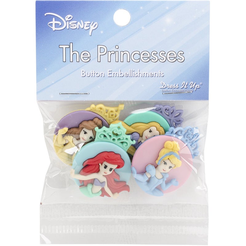 Disney Princess Buttons Assortment Ariel Cinderella Belle Rapunzel Button Pack Embellishments for Sewing Crafting Quilting Scrapbooking