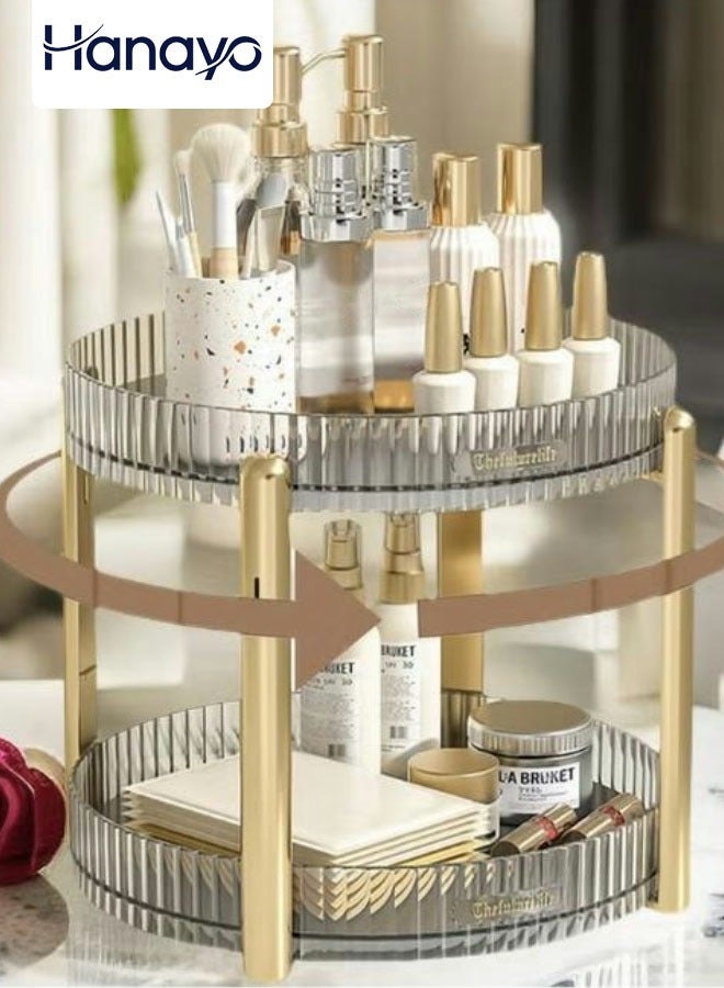 Hanayo 360° Rotating Makeup Organizer Cosmetic Desk Storage Perfume Display Case Multi-Function Storage Carousel for Vanity Bathroom Countertop(2 Tier-Clear） - Image 1
