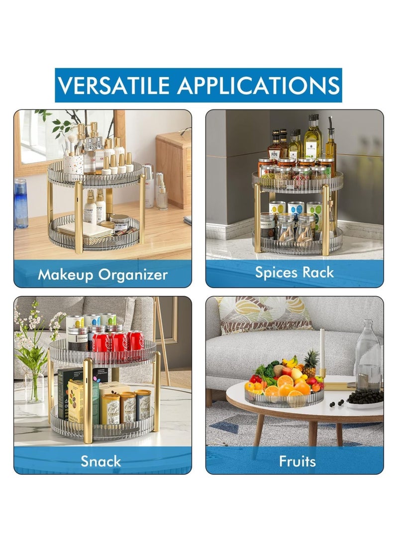 Hanayo 360° Rotating Makeup Organizer Cosmetic Desk Storage Perfume Display Case Multi-Function Storage Carousel for Vanity Bathroom Countertop(2 Tier-Clear） - Image 2
