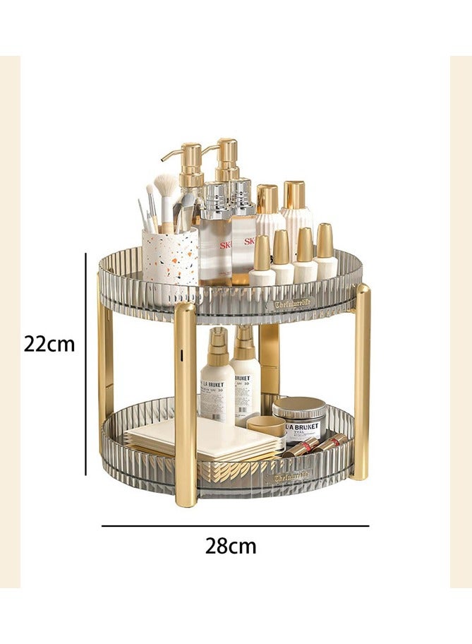 Hanayo 360° Rotating Makeup Organizer Cosmetic Desk Storage Perfume Display Case Multi-Function Storage Carousel for Vanity Bathroom Countertop(2 Tier-Clear） - Image 3